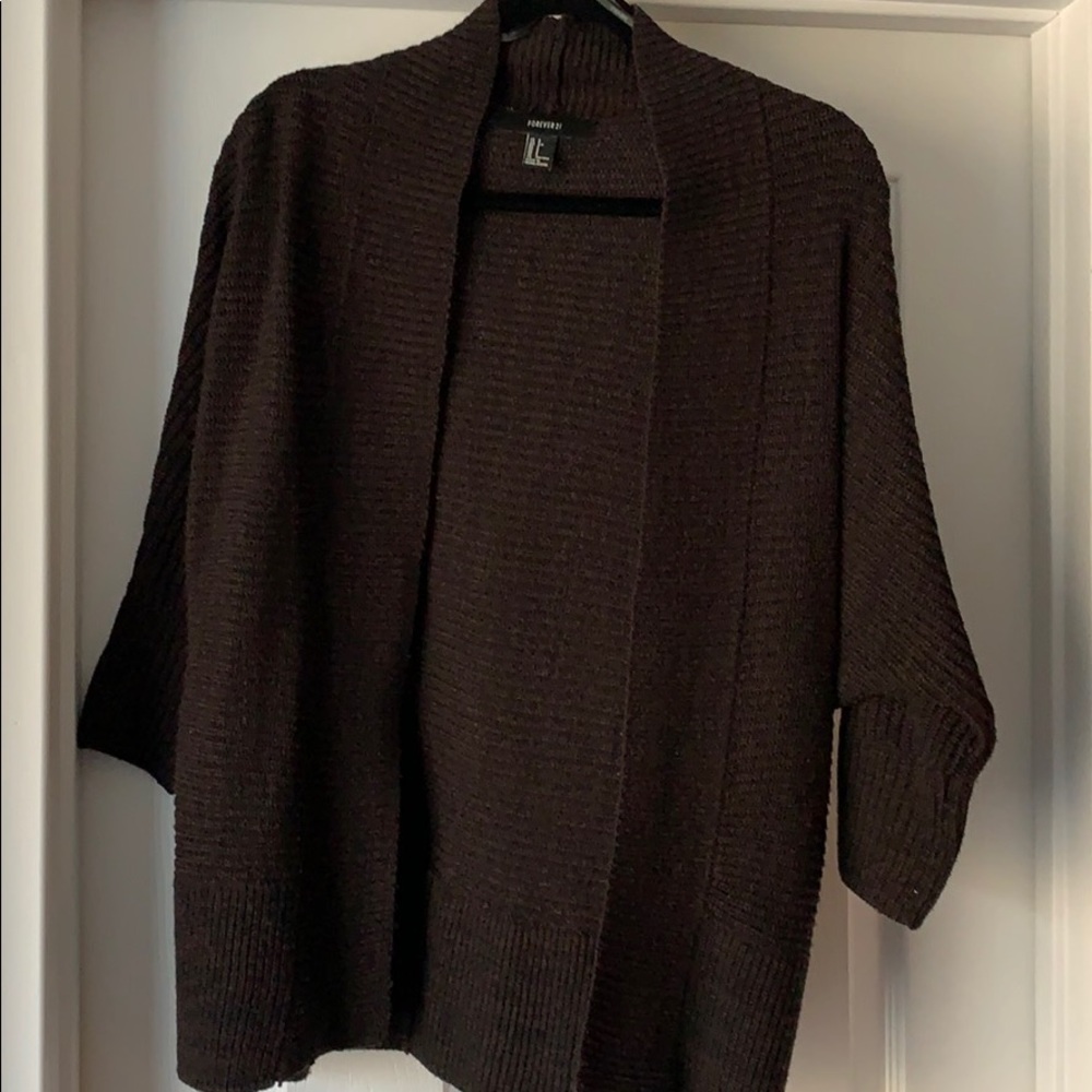 Dark Brown Quarter Sleeve Cardigan Forever 21